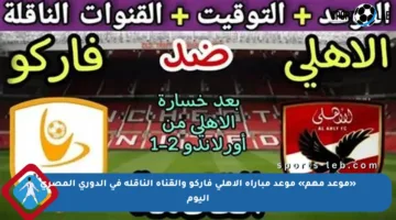 «موعد مهم» موعد مباراة الاهلي فاركو والقناة الناقلة في الدوري المصري اليوم